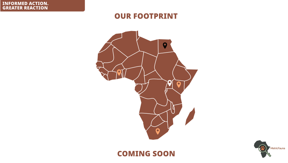 Informed action. Greater reaction. Our Footprint coming soon. A map of Africa with five geomarkers on it: Kenya, Uganda, Ghana, South Africa, and Egypt. The Egypt marker is black, the Uganda marker is white and the others are orange.